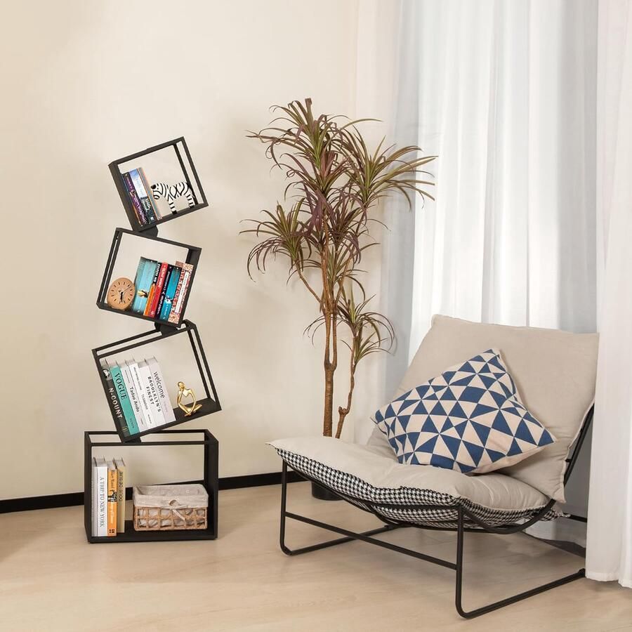 Boekenkast 4 Niveaus Kubus Boekenkast 125x42 5 cm Staand Rek voor Woonkamer Slaapkamer Kinderkamer Zwart