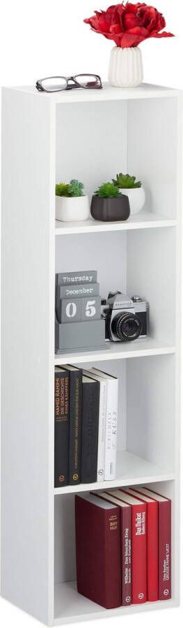 Boekenkast 4 vakken modern design woonkamer open kast smal van PB HxBxD: 106 x 30 x 23 cm wit