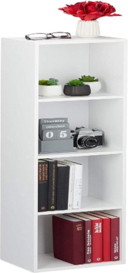 Boekenkast 4 vakken modern design woonkamer open kast smal van PB HxBxD: 106 x 30 x 23 cm wit