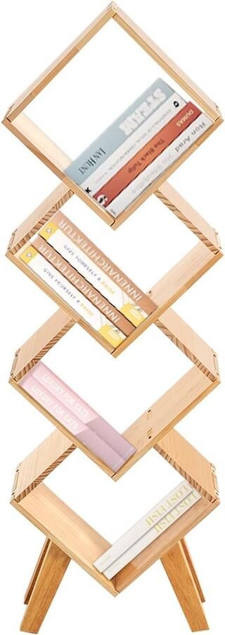 Boekenkast 4 verdiepingen boekenkast geschikt voor slaapkamer boekenkasten opbergrek voor kinderen en volwassenen studeerkamer woonkamer (houtkleur)