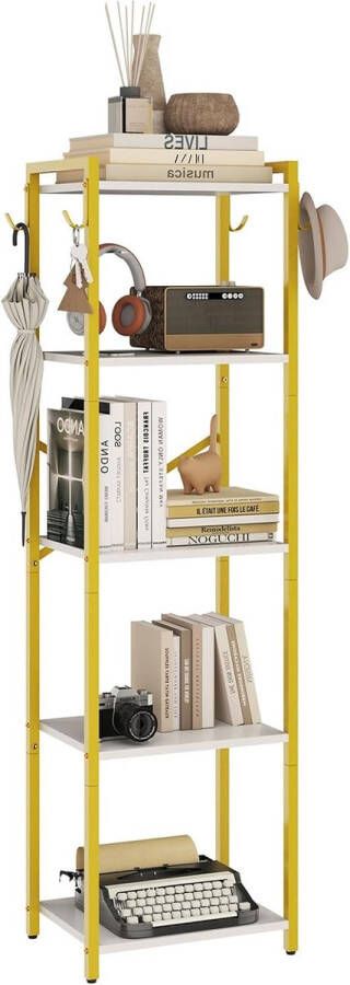 Boekenkast 5-laags opbergplank plantenplank opbergplank met stalen frame voor woonkamer kantoor studeerkamer hal industriële stijl wit