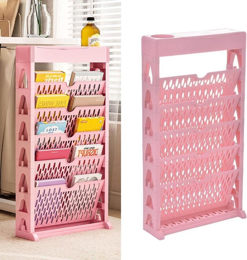 Boekenkast 5 niveaus afneembaar creatief kinderboekenrek opvouwbaar opbergorganizer roze enkele rij