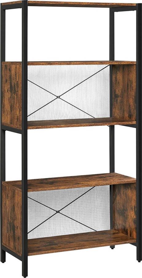 Boekenkast 5 niveaus staand rek opbergrek raster-achterwand voor kantoor woonkamer slaapkamer 76 x 36 x 152 cm industriële stijl vintage bruin-zwart LBC073B01