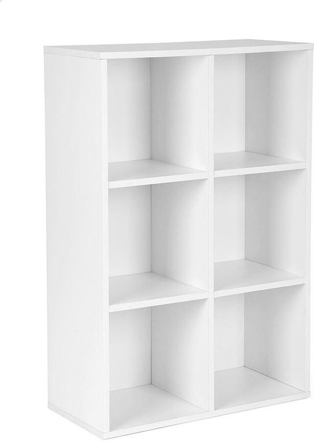 Boekenkast 6 Compartimenten Boekenkast Hoge Boekenkast Open Boekenkast Met Planken Hoekboekenkast Spaanplaat (PB) Melamine Coating Wit 65 5 x 97 5 x 30 5 cm (B x H x D)