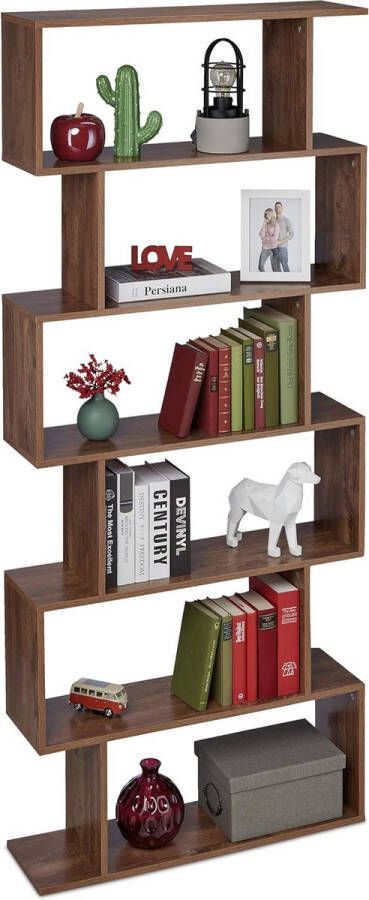 Boekenkast 6 etages HBD: 190 5x80x23 cm modern design houtlook staand rek voor woonkamer of bureau