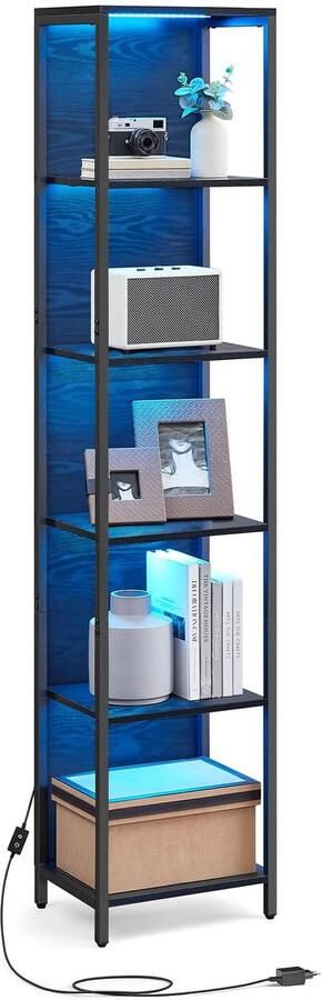 'merkloos'' VASAGLE Boekenkast met LED Verlichting 6 Planken 30x40x178 cm Verstelbare Kleuren Industrieel Design Zwart
