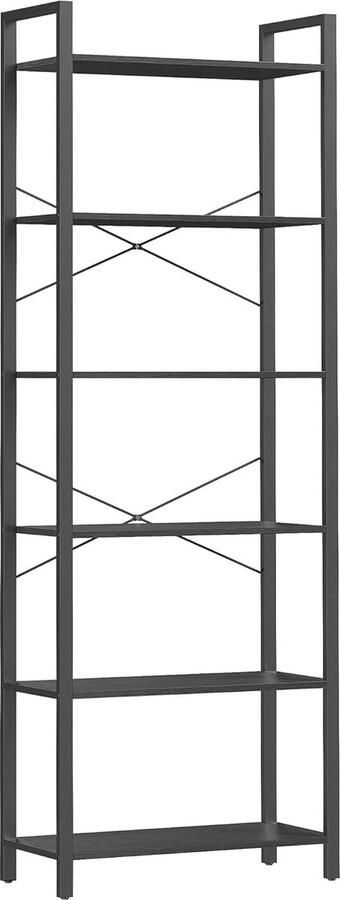 Boekenkast 6 Lagen Vrijstaande Stalen Boekenkast voor Woonkamer Slaapkamer en Studeerkamer Industrieel Ontwerp 30x66x186 cm