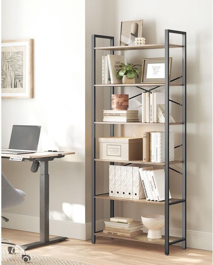 Boekenkast 6 Niveaus 30 x 80 x 186 cm Donker Notenzwart