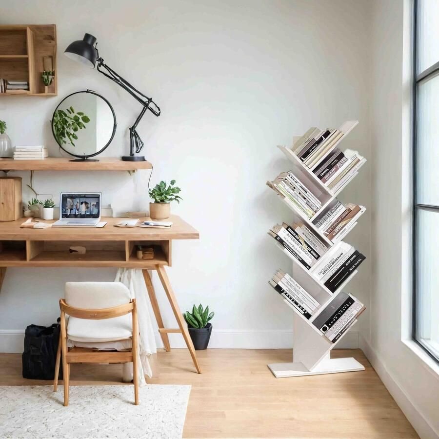 Boekenkast 9 niveaus staande plank in boomvorm hoekplank om ruimte te besparen