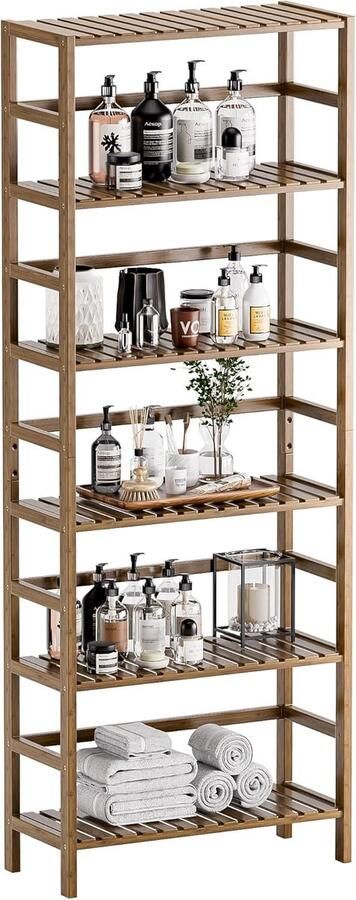 Boekenkast Bamboe Verstelbare Planken Vrijstaand 6-laags