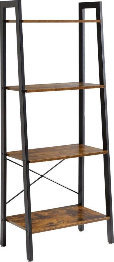 Boekenkast berging ladder met 4 verdiepingen plant standaard met stabiel metalen frame vintage meubel voor woonkamer slaapkamer keuken rustiek bruin 148 5 cm