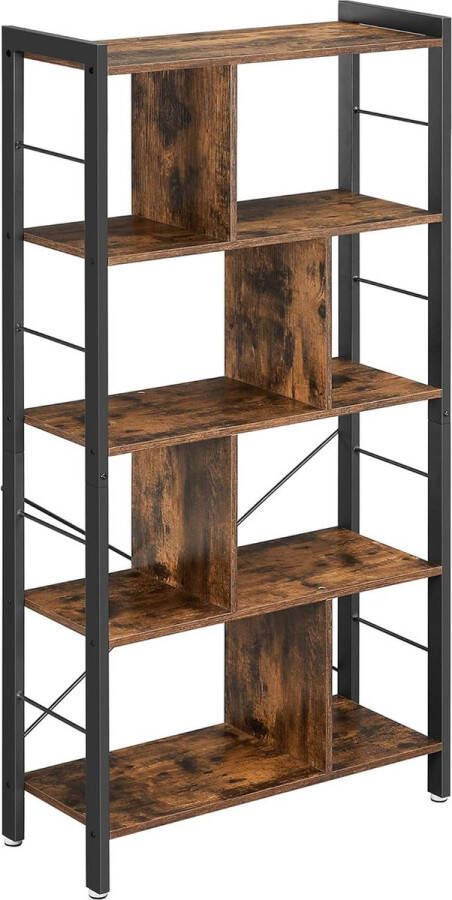 Boekenkast boekenplank met 4 niveaus vrijstaande plank boekenkast kantoorplank industrieel ontwerp voor woonkamer kantoor studeerkamer groot metalen frame vintage bruin-zwart LBC12BX