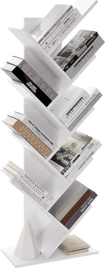 ZaZa Home & Office Boekenkast – Boekenrek – Boomvormig Boekenkast Industrieel – Opbergrek – 8 Planken – Hout Wit