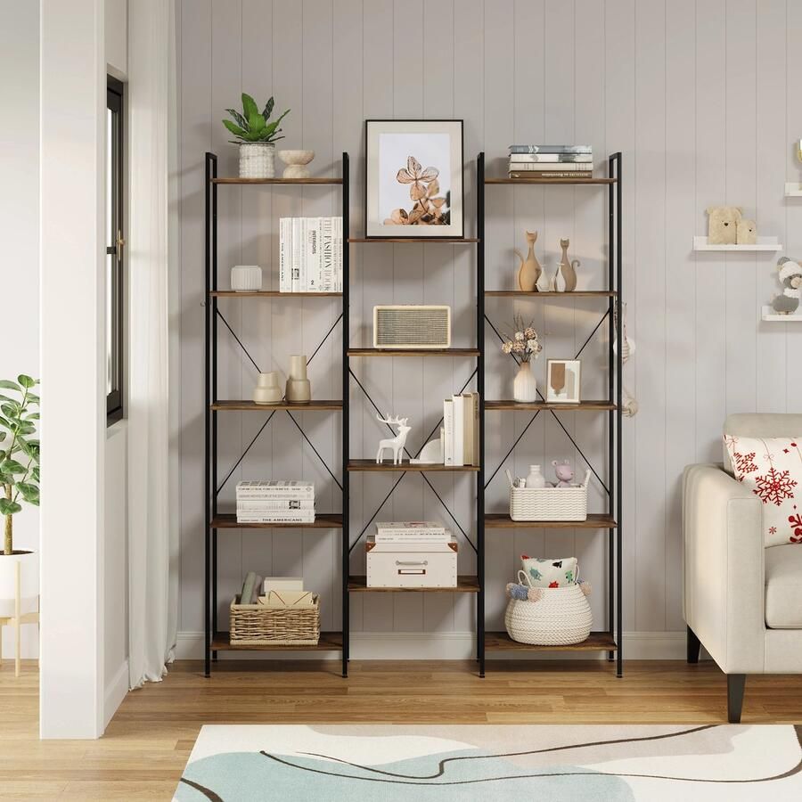 Roroa Boekenkast Boekenrek Boekenkasten Boekenkast 14 Planken 4 Haken Vintage Hout