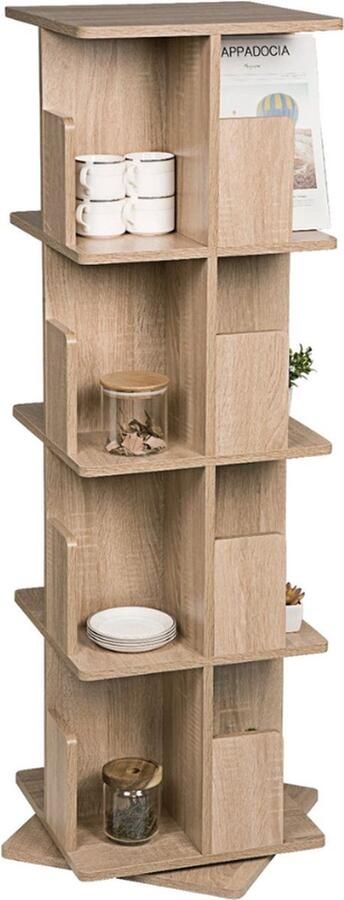 Boekenkast Boekenrek Boekenkasten Boekenkast kind Opbergrek 360 Graden Draaibaar 39X39X128Cm Natuur hout