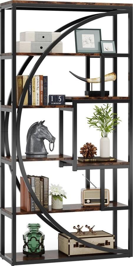 Boekenkast Boekenrek met 5 Planken Industrieel Vintage Geometrisch Ontwerp Bruin en Zwart 80 x 30 x 180 cm