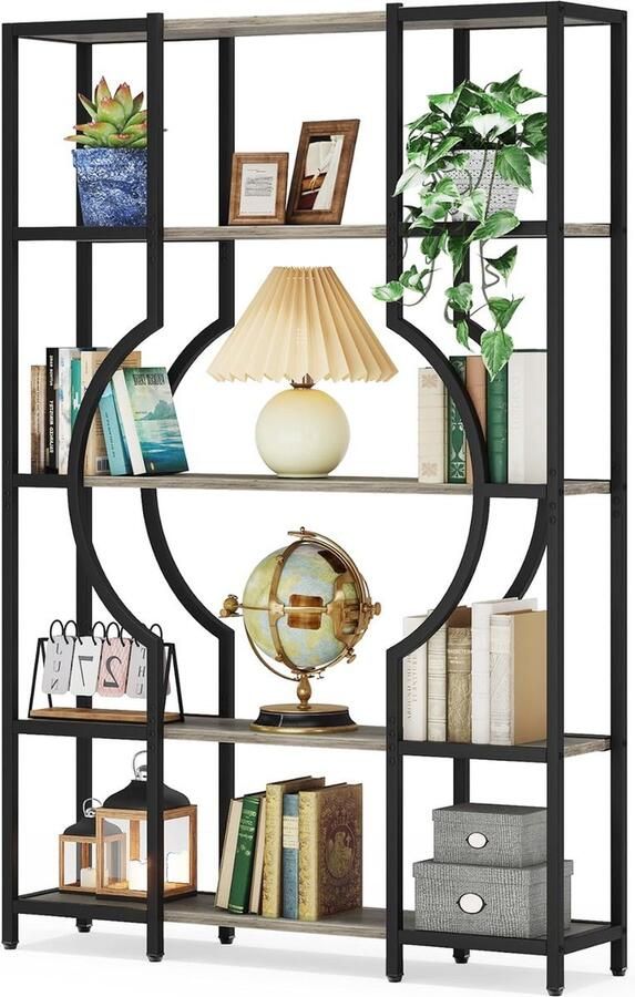 Boekenkast Boekenrek met 5 Planken Industrieel Vintage Kasten Spaanplaat Grijs en Zwart 100 x 30 x 180 cm