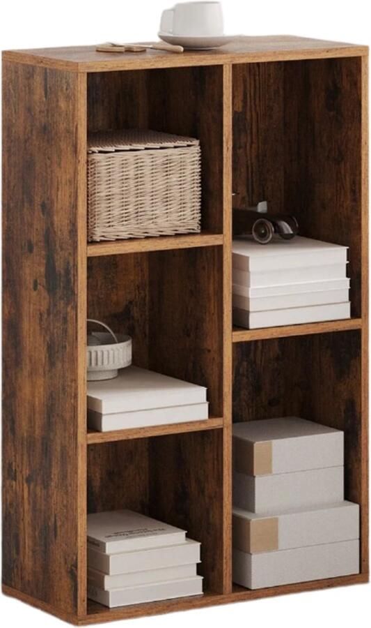 Boekenkast Book Cabinet Bookshelf 5 Tier Plank Vintage Brown Stability & Tipping Protection 50x24x80cm