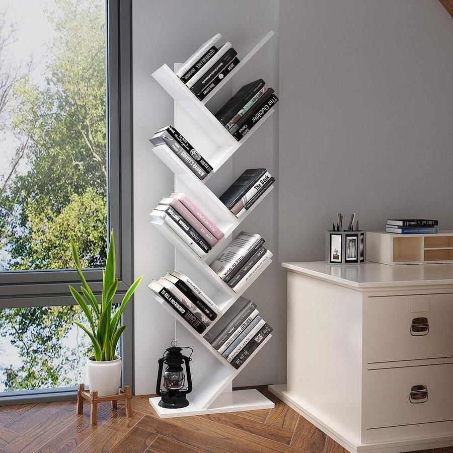 Boekenkast houten vrijstaande planken 8-laags wit 40 x 127 x 20 cm