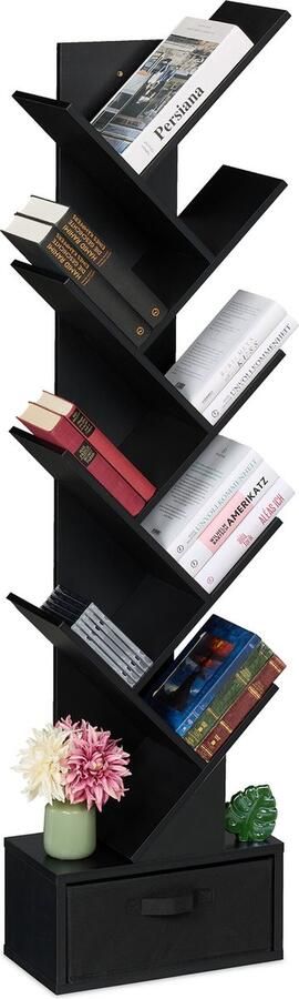 Boekenkast boomvorm 9 etages 146 x 38 x 22 cm zwart