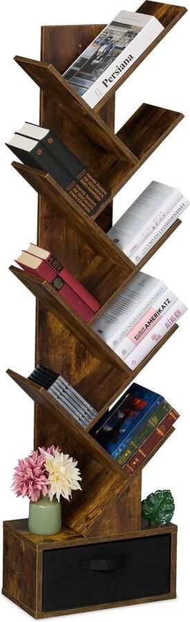 Boekenkast boomvorm 9 etages 146x38x22 cm industrieel bruin