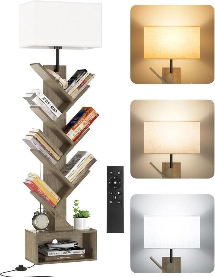 Boekenkast Boomvorm met Verlichting – Hoekrek met 6 Niveaus Afstandsbediening & Timer – Compact Rek voor Boeken Cd's Dvd's Woonkamer Slaapkamer Kinderkamer