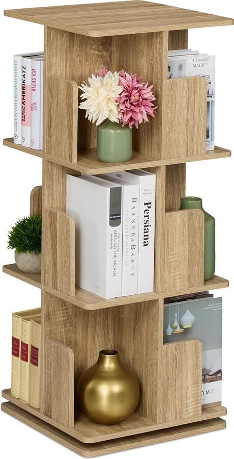 Relaxdays boekenkast draaibaar 3 etages 95 x 39 x 39 cm houtlook