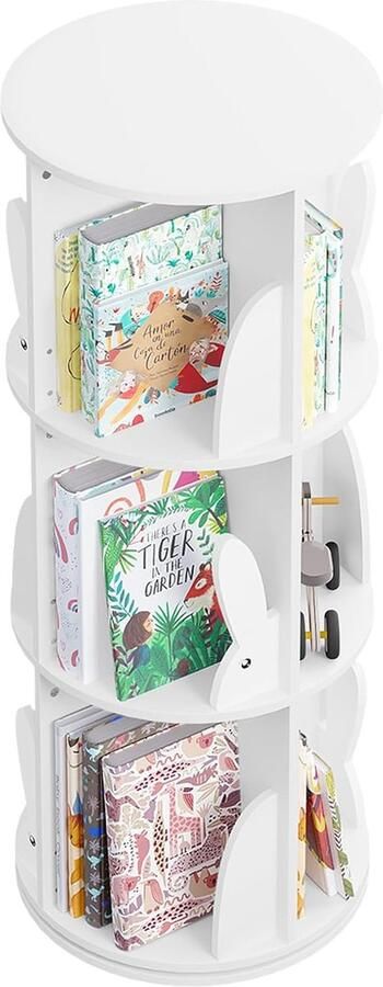Boekenkast draaibaar kinderrek met 4 niveaus boekenrek kinderkamer woonkamer draaisrek speelgoedrek kinderboekenrek vrijstaand wit