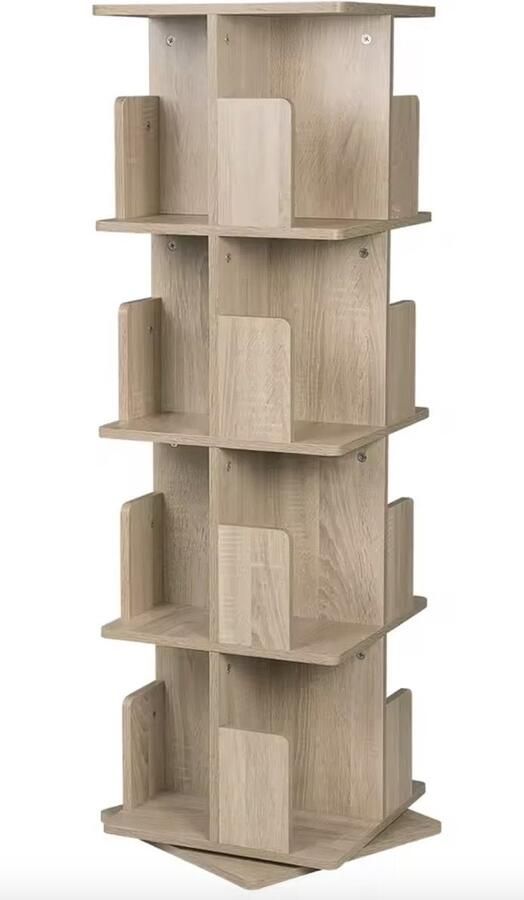 Boekenkast Draaibare boekenkast 360 graden draaibaar Roterende boekenkast Boekentoren Hout Bruin