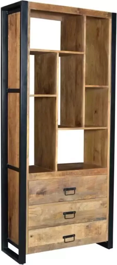 Vente-unique Boekenkast HARLEM 3 laden en 7 nissen Mangohout en metaal L 83 cm x H 190 cm x D 35 cm - Foto 2