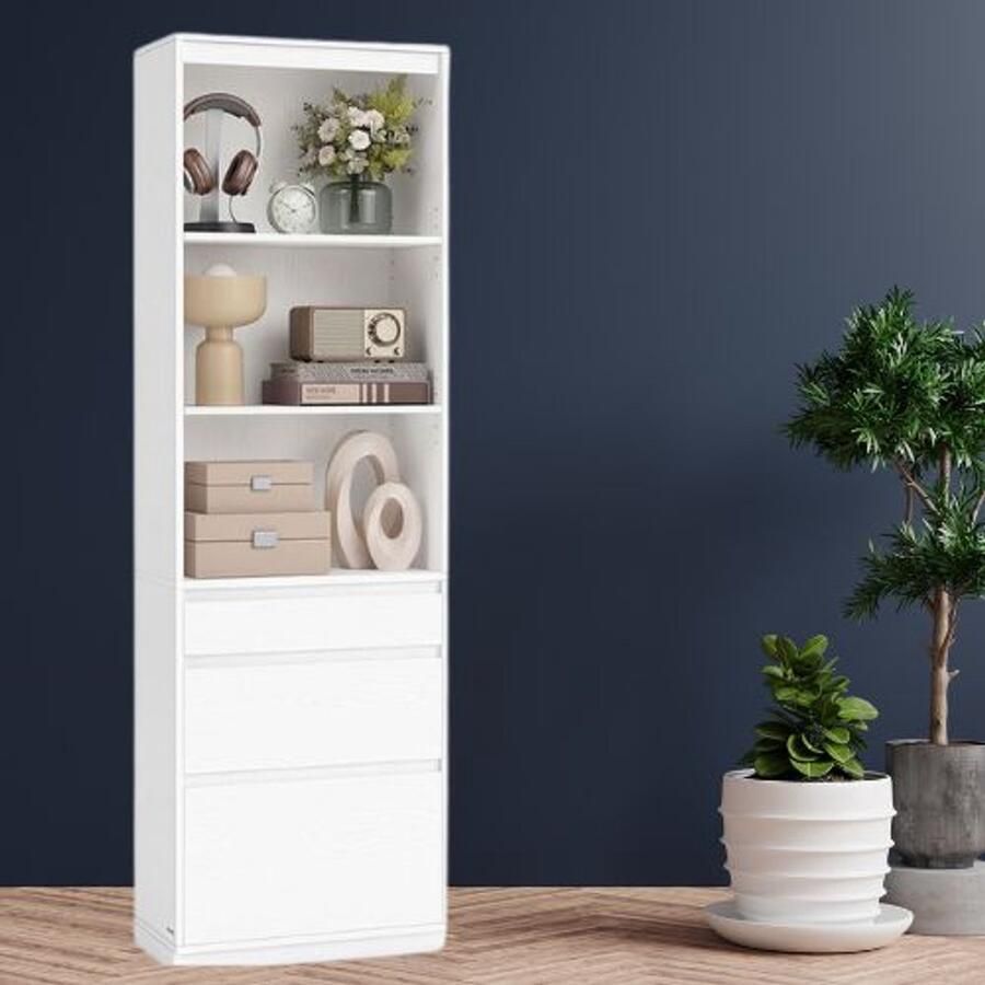 Signature Home Boekenkast hoge kast 3 verschillende maten laden Kast verstelbare planken wit 180 cm