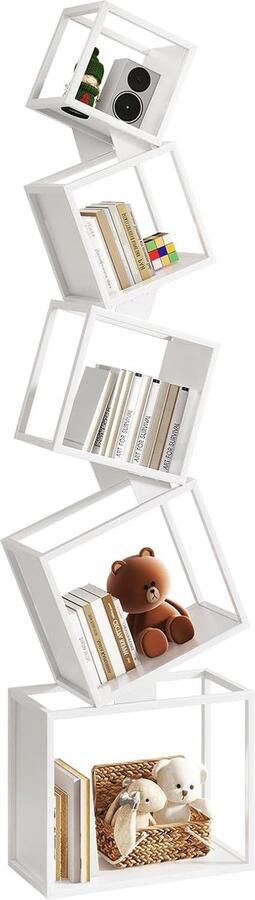 Boekenkast hoge metalen plank 180 cm staand rek 5 niveaus poederspuitproces matte look geometrisch design voor woonkamer slaapkamer kantoor wit