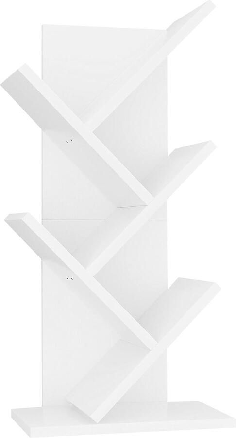 Boekenkast in boomvorm 4 niveaus modern houten rek voor boeken films cd's smalle displaystandaard voor slaapkamer thuiskantoor wit