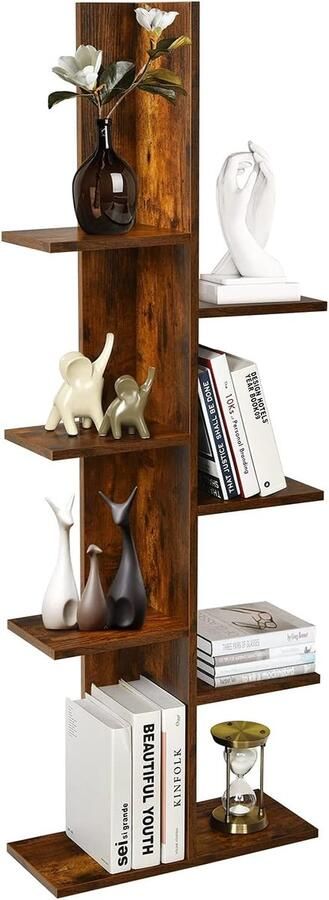Boekenkast in Boomvorm met 8 Planken Vrijstaand Bruin Rek van 50x20x141 cm voor Boeken en Decoratie