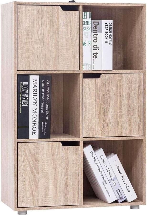 Boekenkast Industrieel 6 Vakken Oak 3 Deuren Boekenrek Woonkamer slaapkamer en kinderkamer Hout