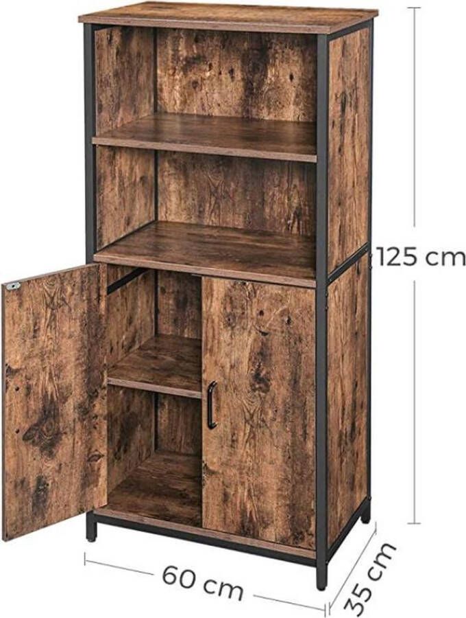 Boekenkast Kantoorplank Keukenkast met 2 open vakken Plankniveau verstelbaar in kast multifunctioneel Industrieel design vintage bruin-zwart LSC66BX
