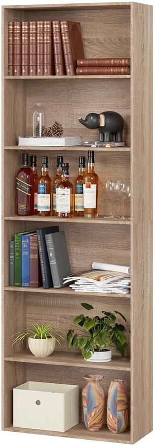 Boekenkast Kast Boekenrek Hoge Kasten Boekenkasten 6-Tier 180 cm Display Rek Houten Opbergkast voor Woonkamer Opbergsysteem Eiken