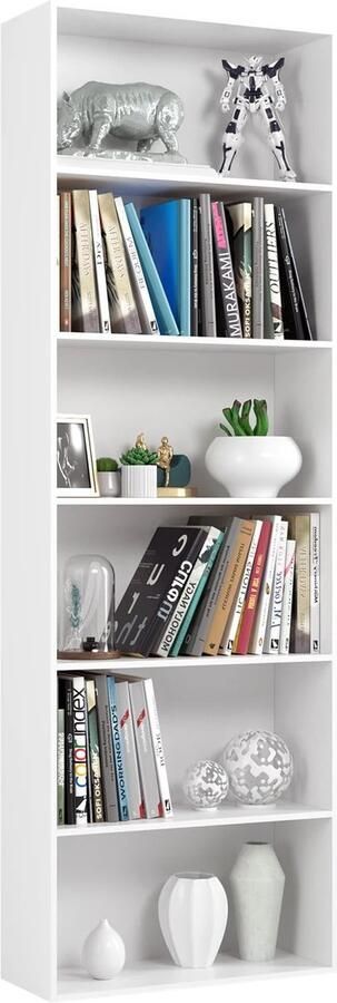 Boekenkast Kast Boekenrek Hoge Kasten Boekenkasten 6-Tier 180 cm Display Rek Houten Opbergkast voor Woonkamer Opbergsysteem Wit