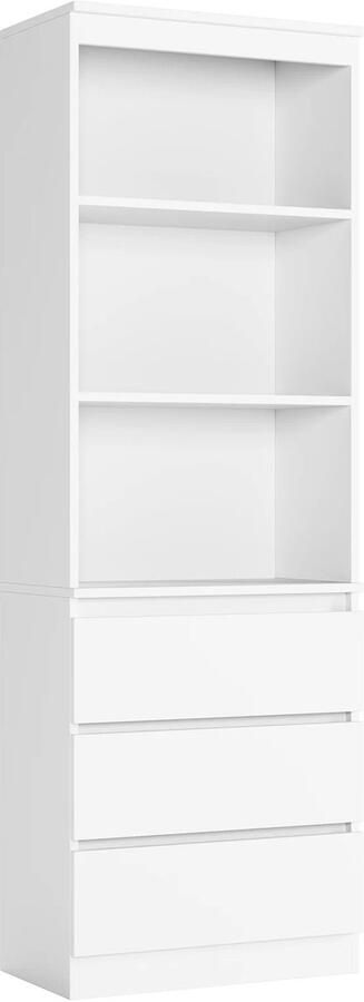 Boekenkast Kast Hoge Kasten Boekenkasten Boekenrek Opbergkast met 3 Laden en 3 Planken Vrijstaande Opbergkast voor Woonkamer Wit