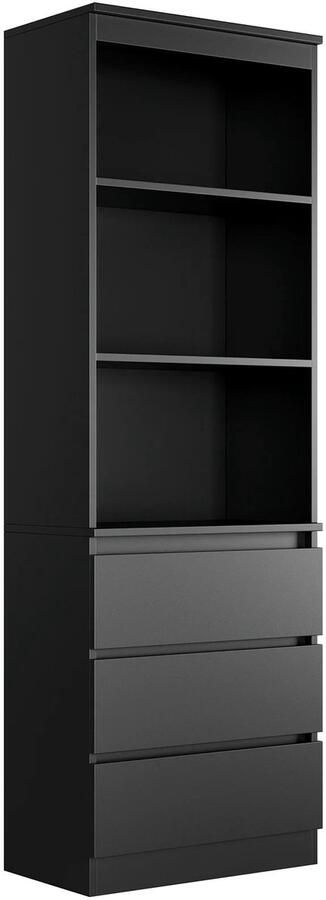 Boekenkast Kast Hoge Kasten Boekenkasten Boekenrek Opbergkast met 3 Laden en 3 Planken Vrijstaande Opbergkast voor Woonkamer Zwart