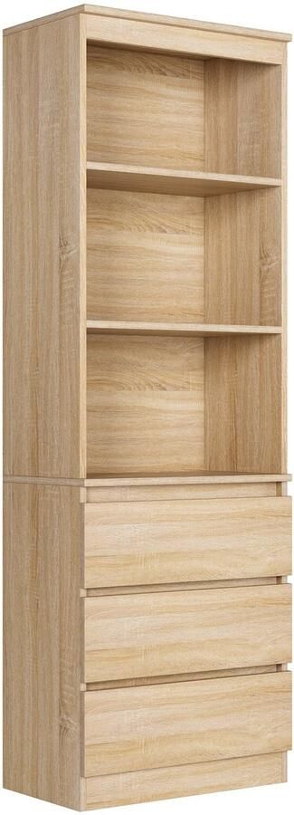 Corenia Boekenkast Kast Boekenkasten Hoge Kasten Boekenrek Vrijstaande Opbergkast met 3 Laden en 3 Planken voor Woonkamer Eikenhout