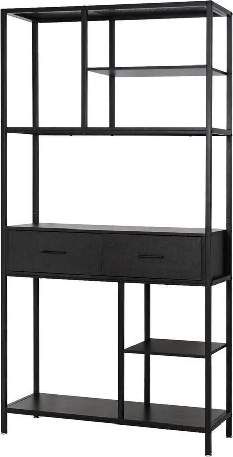 Boekenkast Kast Opslag Kast 2 Lades 8 Niveau's 90x30x180 cm Zwart