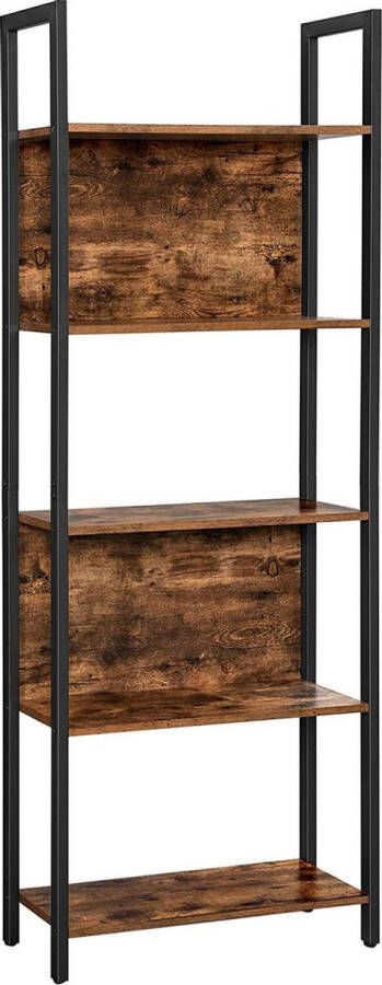 Boekenkast keukenrek staand rek met 5 open planken hal keuken kantoor stabiel stalen frame industrieel design vintage bruin-zwart