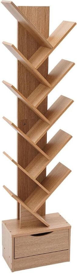 Boekenkast Kind Boekenrek – Boekenplanken 12 Laags – Boekenstandaard Kinderkamer – Inclusief Lade 140x34x20 Cm Hout Bruin