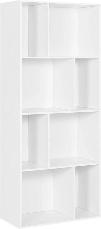 Boekenkast Kind Boekenrek – Boekenplanken 8 Open Lade's – Boekenstandaard Kinderkamer – Inclusief Lade 143x60x29 Cm Hout Wit