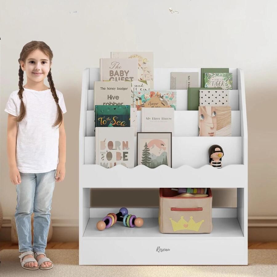 Boekenkast Kind Boekenrek – Boekenplanken voor de Kinderkamer Boekenstandaard – Inclusief Lade 70x80x30 Cm Hout Wit