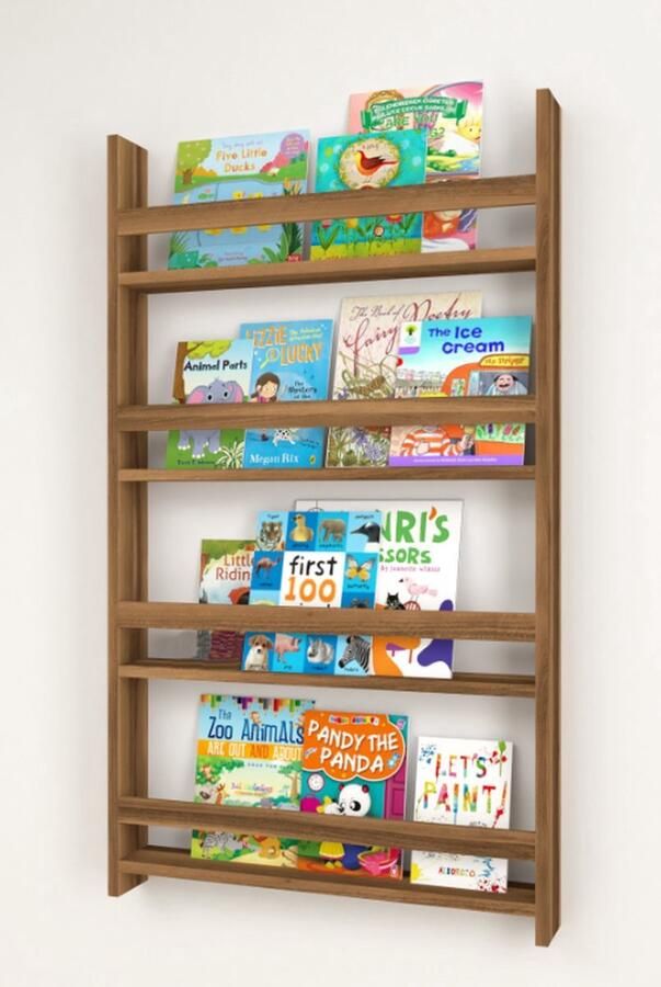 Boekenkast Kind Boekenrek Kind Boekenrek Kinderkamer Kinderboekenkast Montessori Boekenkast Met 4 Planken 120x74 cm MDF Okkernoot
