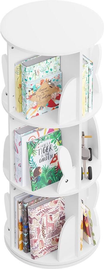 Boekenkast Kind Boekenrek Opbergkast voor Kinderen Speelgoedkast Kinderkamer Roteerbaar Hout Wit