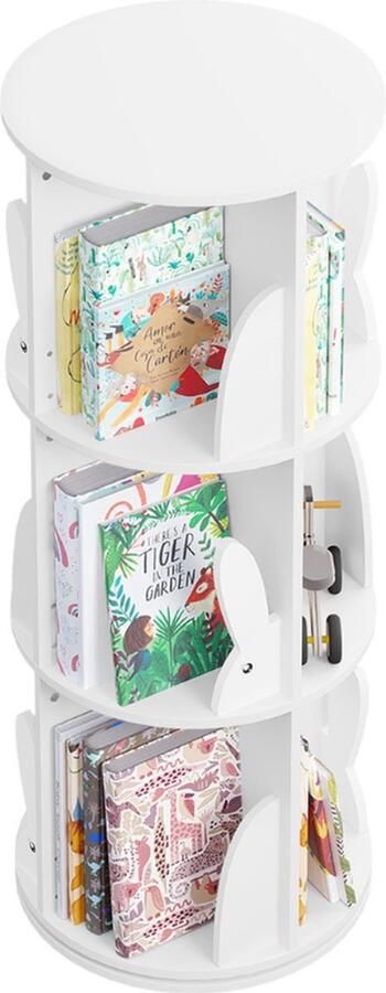 Boekenkast Kind Boekenrek Opbergkast voor Kinderen Speelgoedkast Kinderkamer Roteerbaar Hout Wit