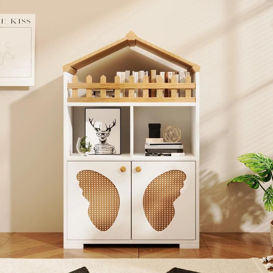 Boekenkast Kind Boekenrek – Speelgoedkast Boekenplanken – Boekenstandaard Opbergkast Kinderen Kinderkamer Speelgoed 110x70x30 Cm Hout